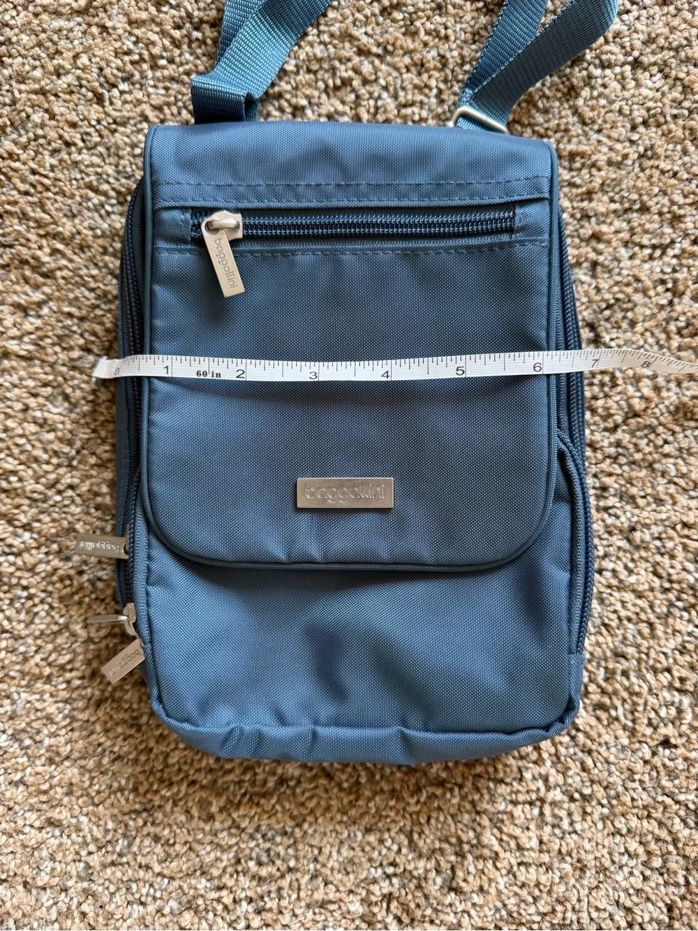 BAGGALLINI Slate Blue Long Nylon Zippered Crossbody Shoulder Bag